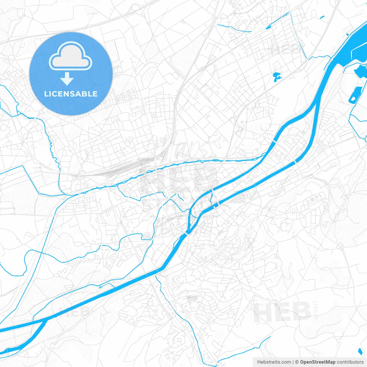 Landshut, Germany PDF vector map with water in focus