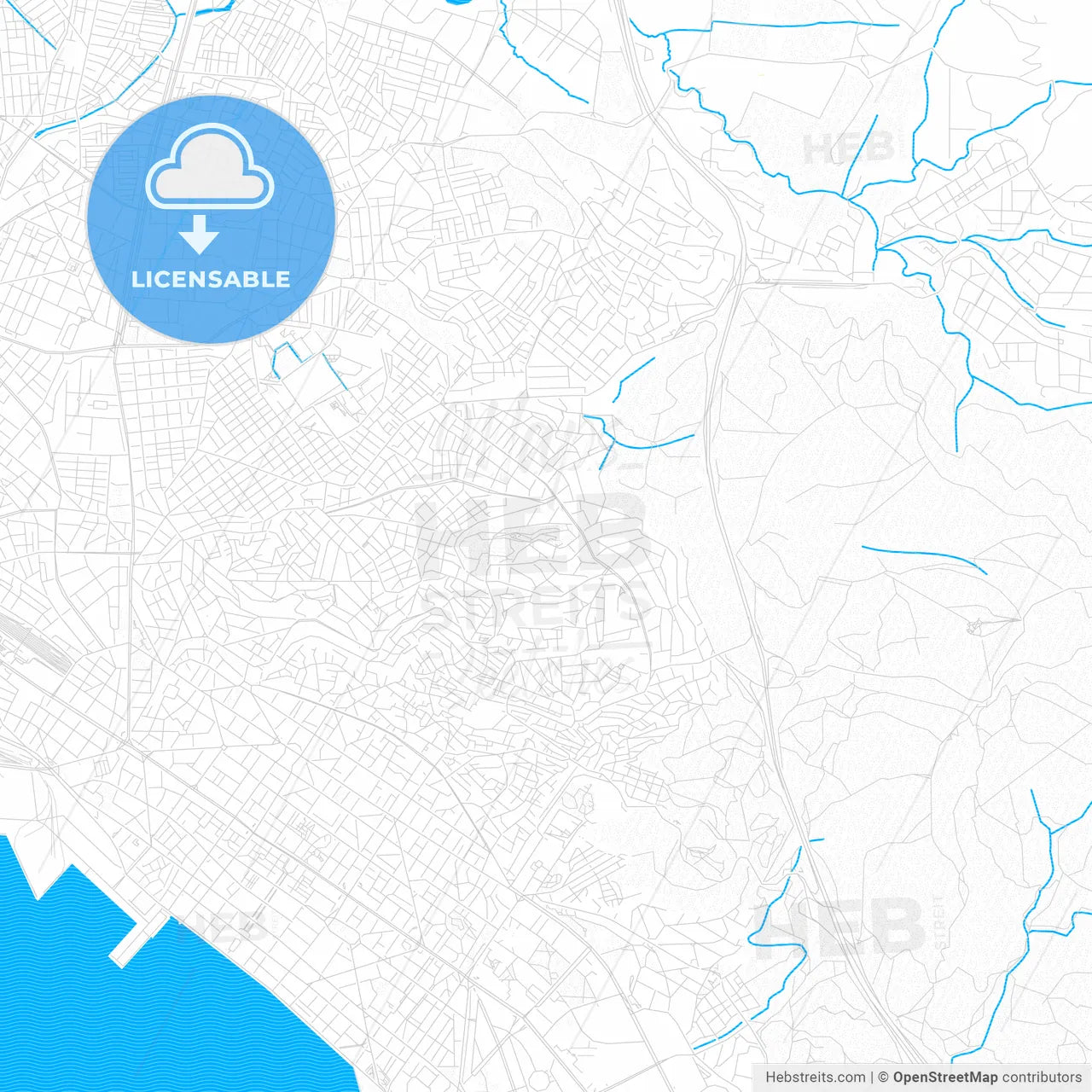 Sykies, Greece PDF vector map with water in focus