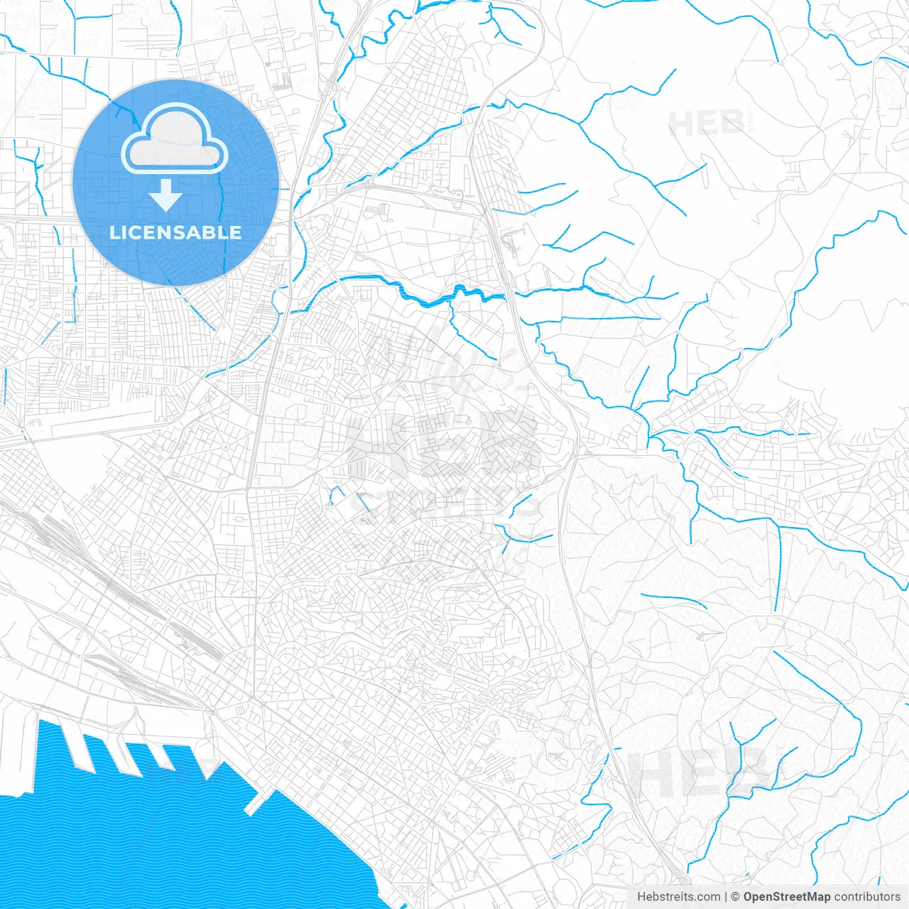Polichni, Greece PDF vector map with water in focus