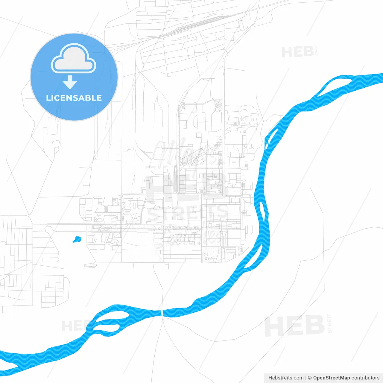 Baikonur, Kazakhstan PDF vector map with water in focus
