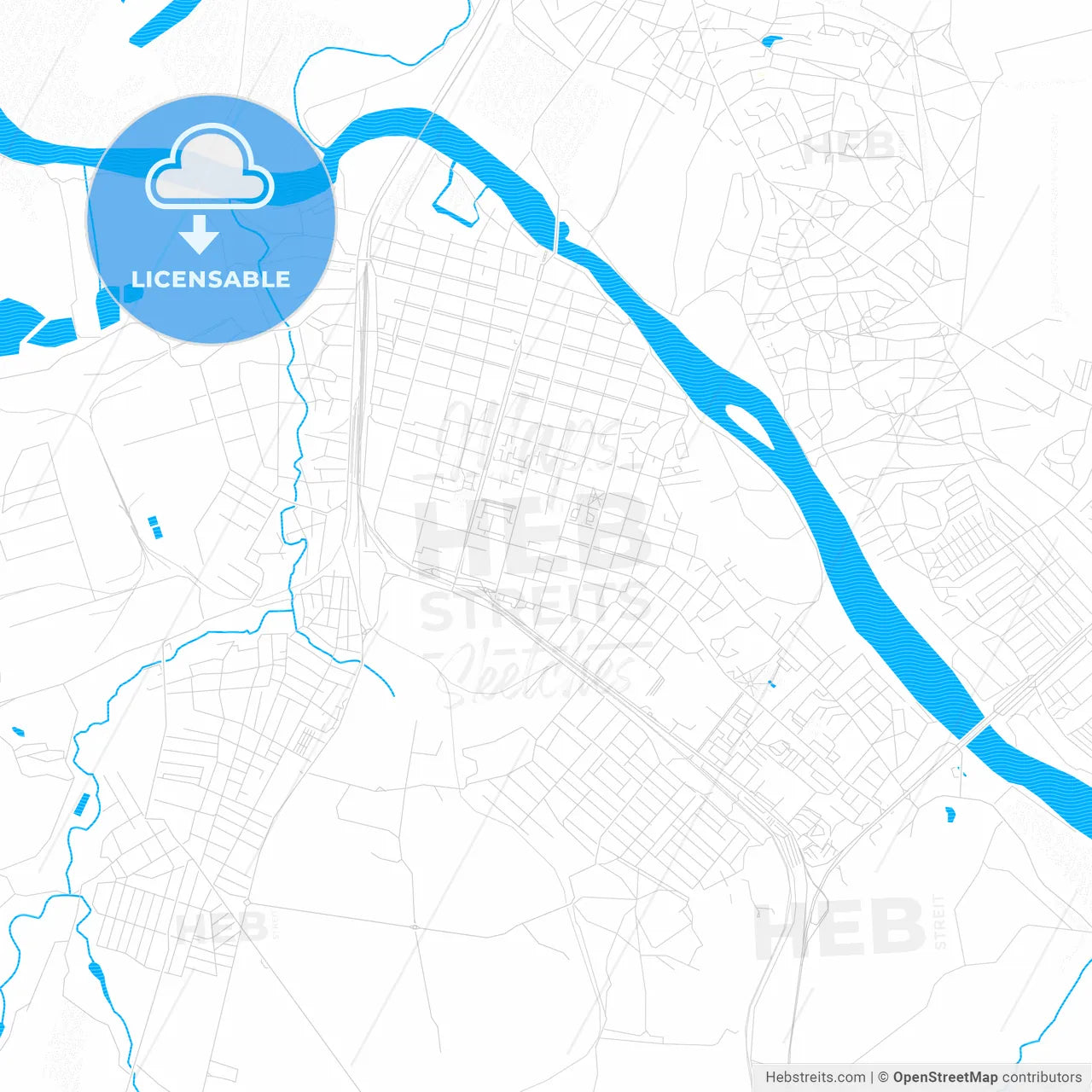 Kamensk-Shakhtinsky, Russia PDF vector map with water in focus