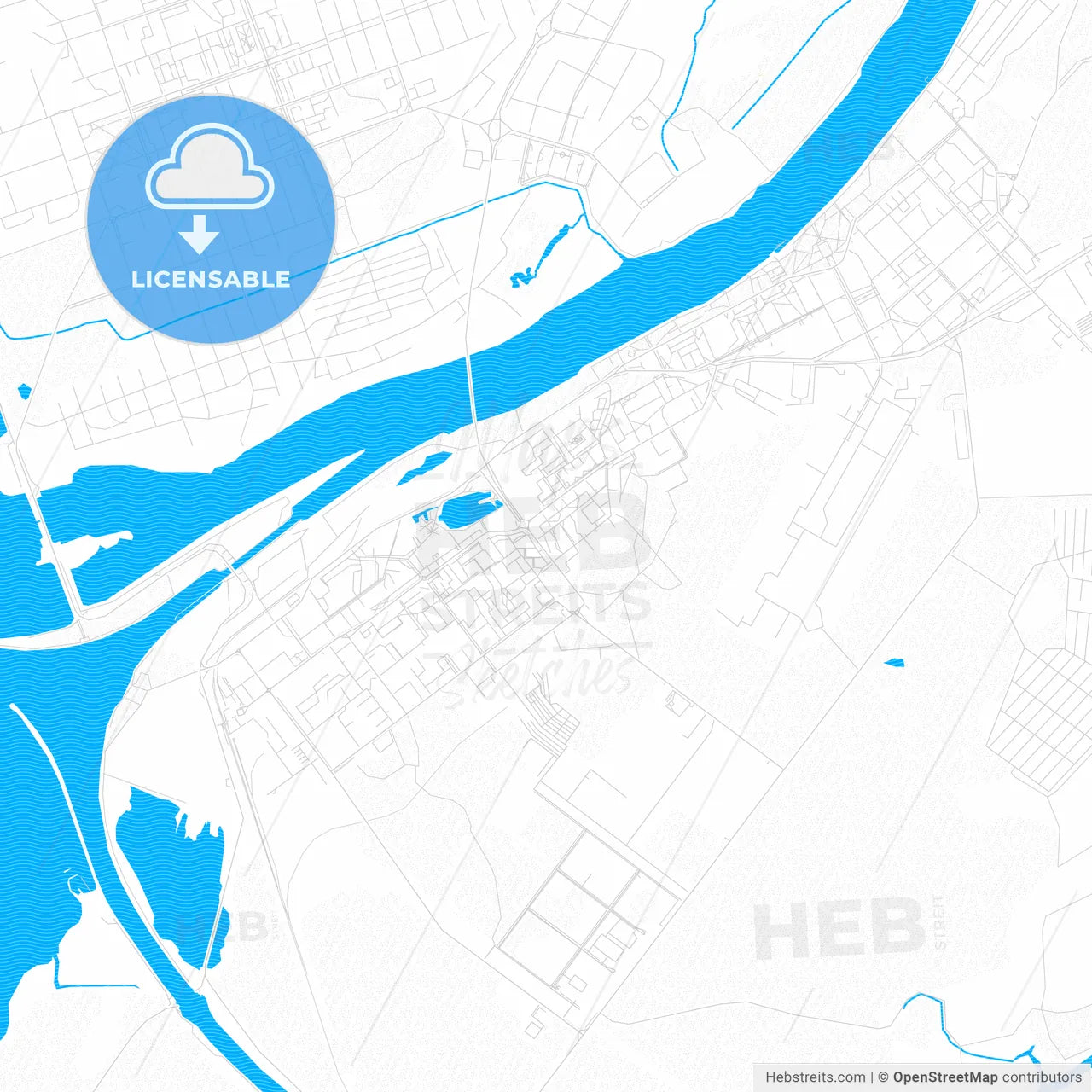Dubna, Russia PDF vector map with water in focus