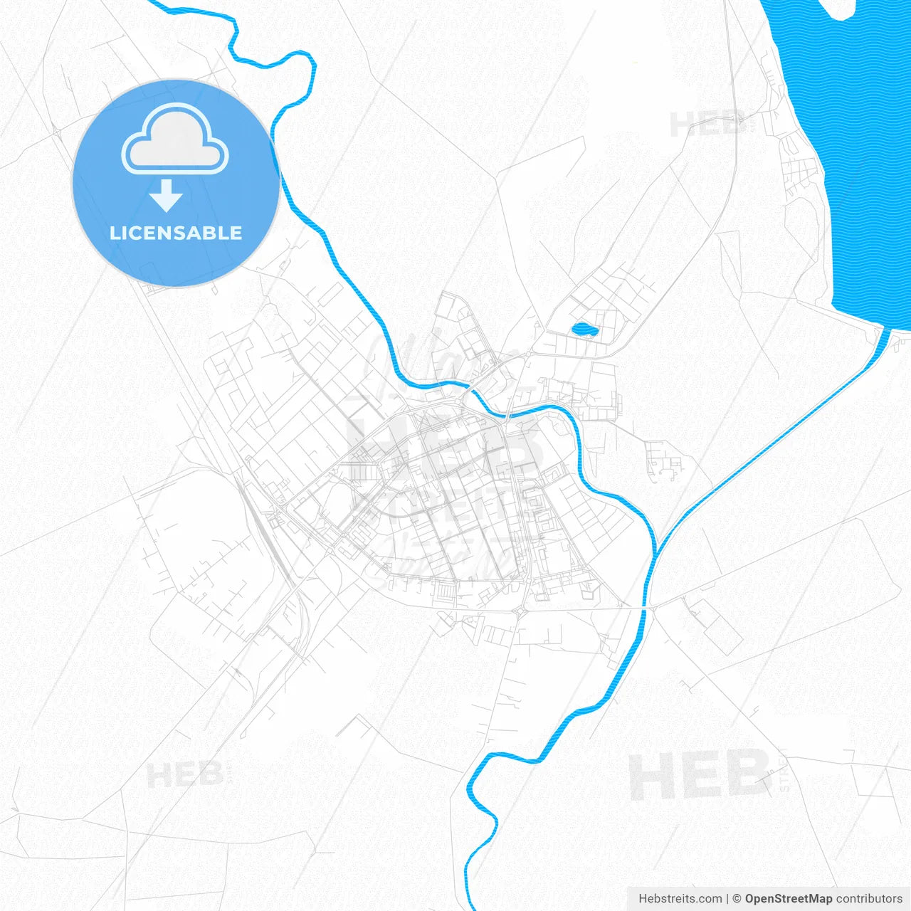 Michalovce, Slovakia PDF vector map with water in focus