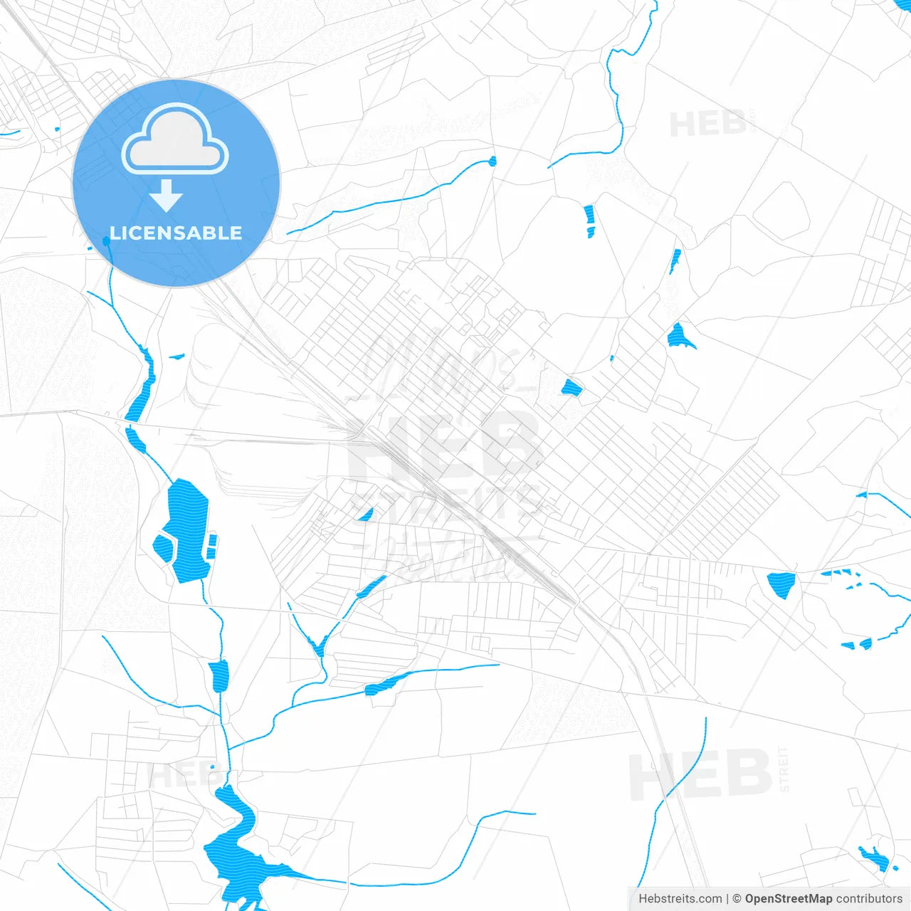 Khartsyzk, Ukraine PDF vector map with water in focus