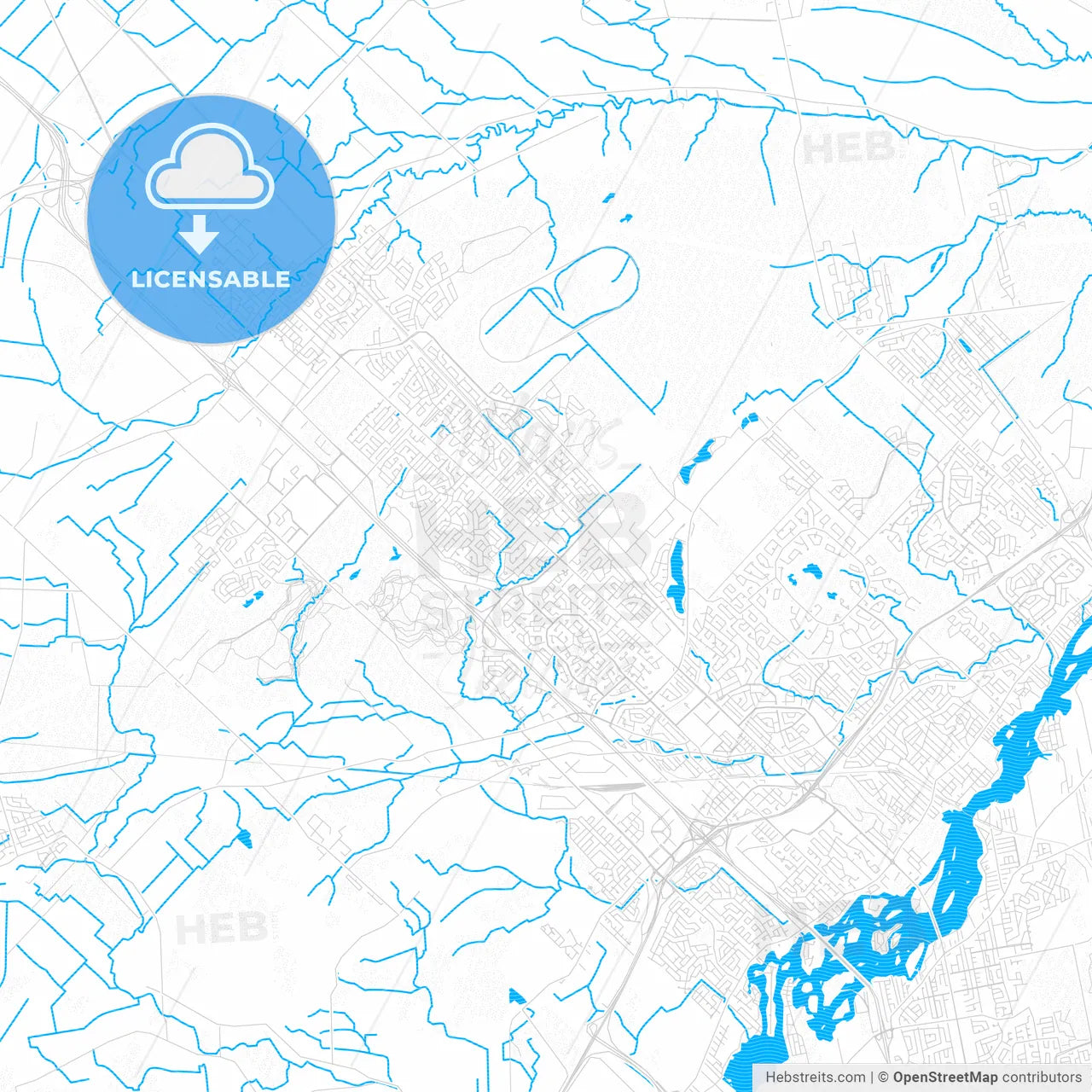 Blainville, Canada PDF vector map with water in focus
