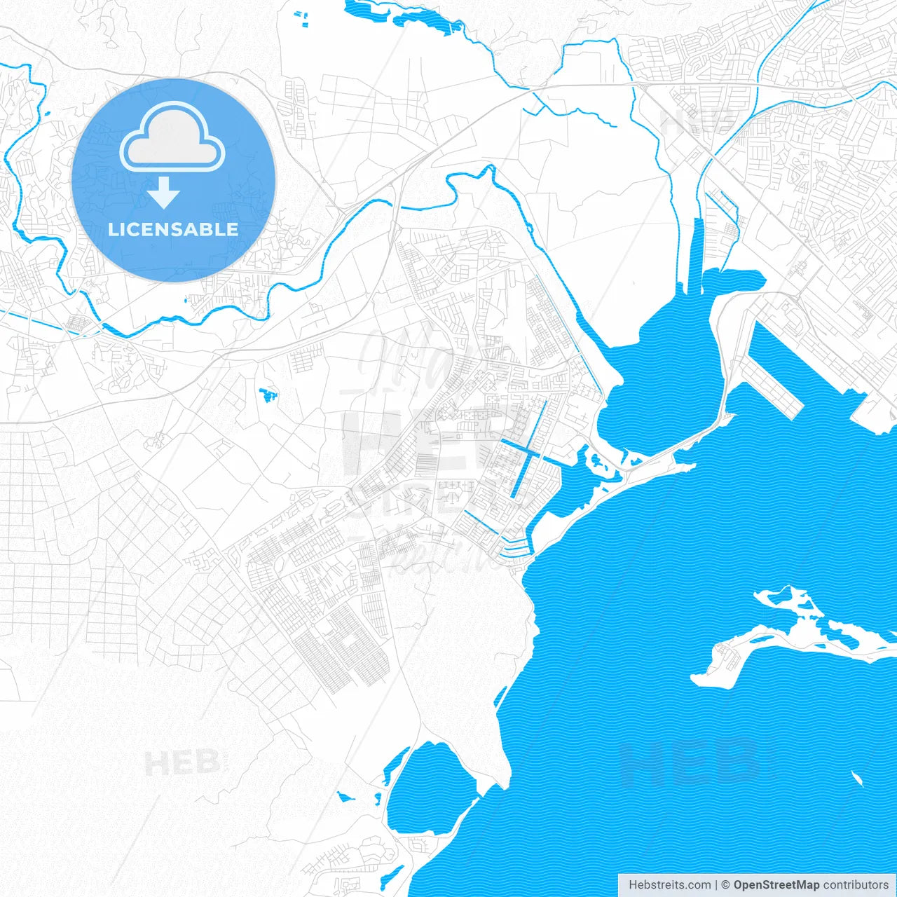 Portmore, Jamaica PDF vector map with water in focus