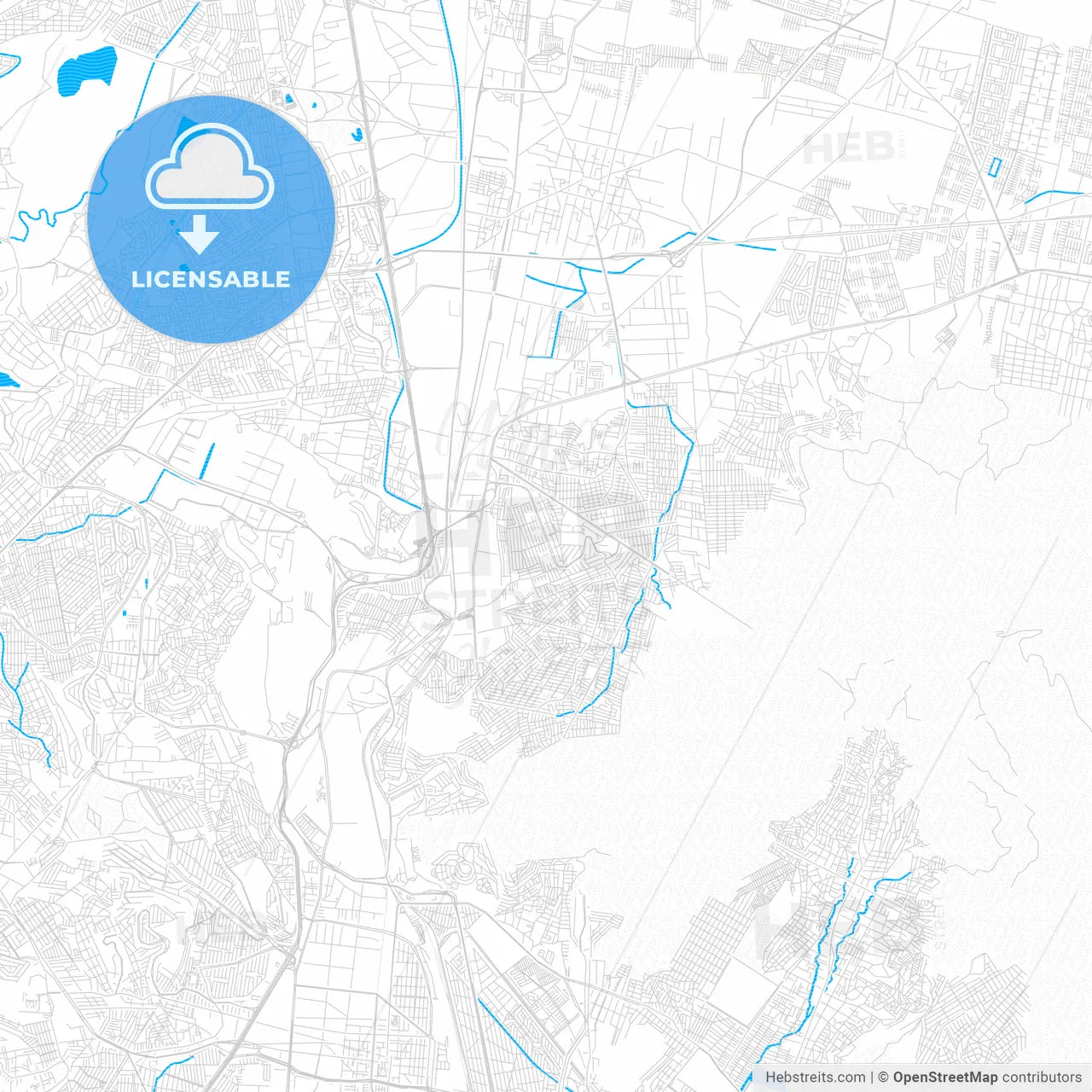 Buenavista, Mexico PDF vector map with water in focus