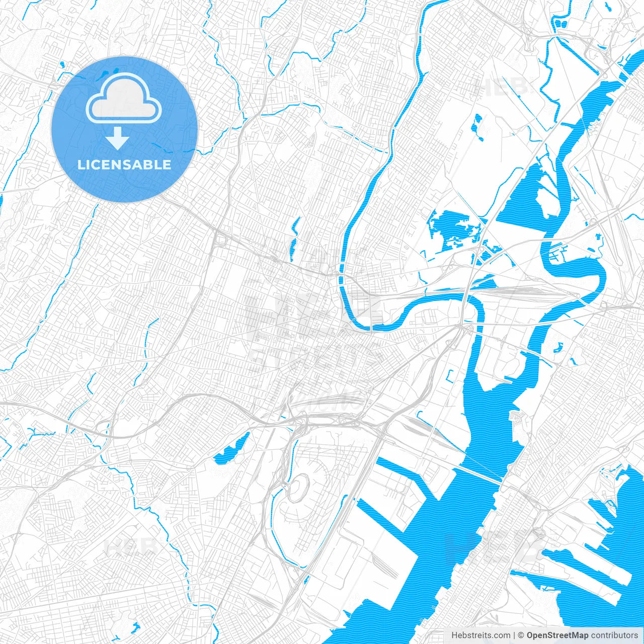 Newark, New Jersey, United States, PDF vector map with water in focus