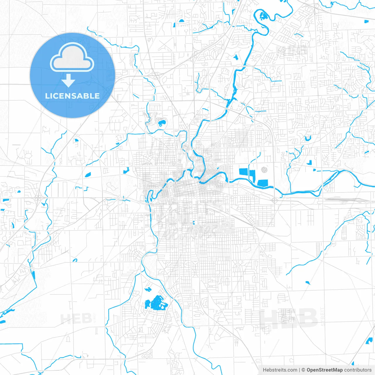 Fort Wayne, Indiana, United States, PDF vector map with water in focus