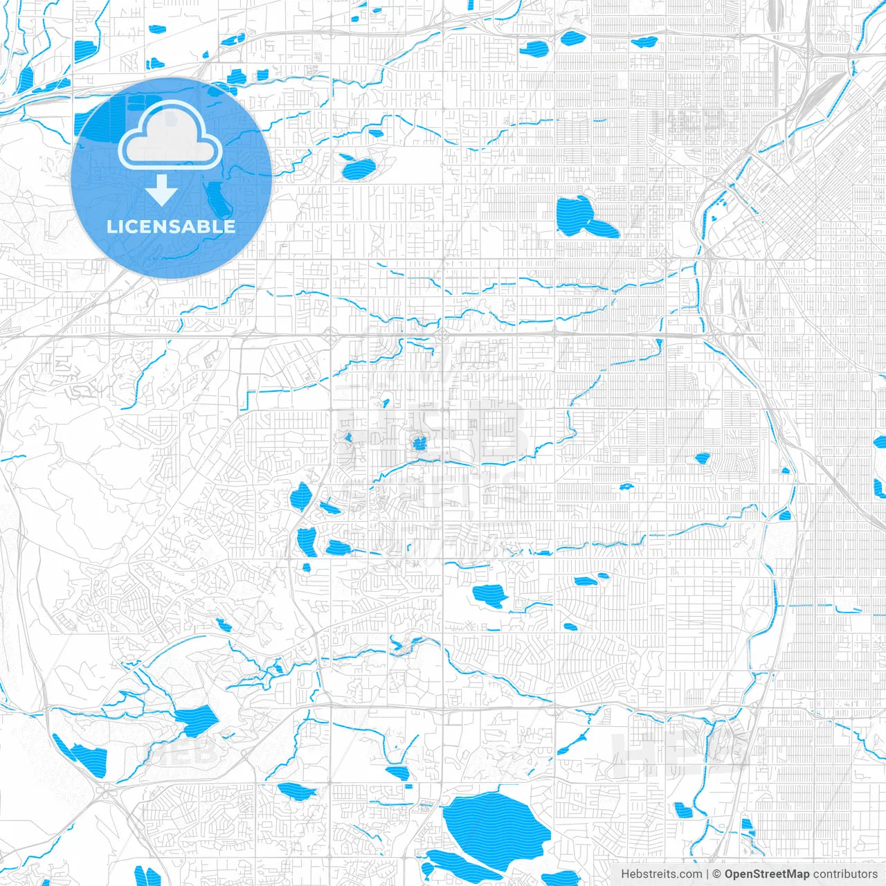 Lakewood, Colorado, United States, PDF vector map with water in focus