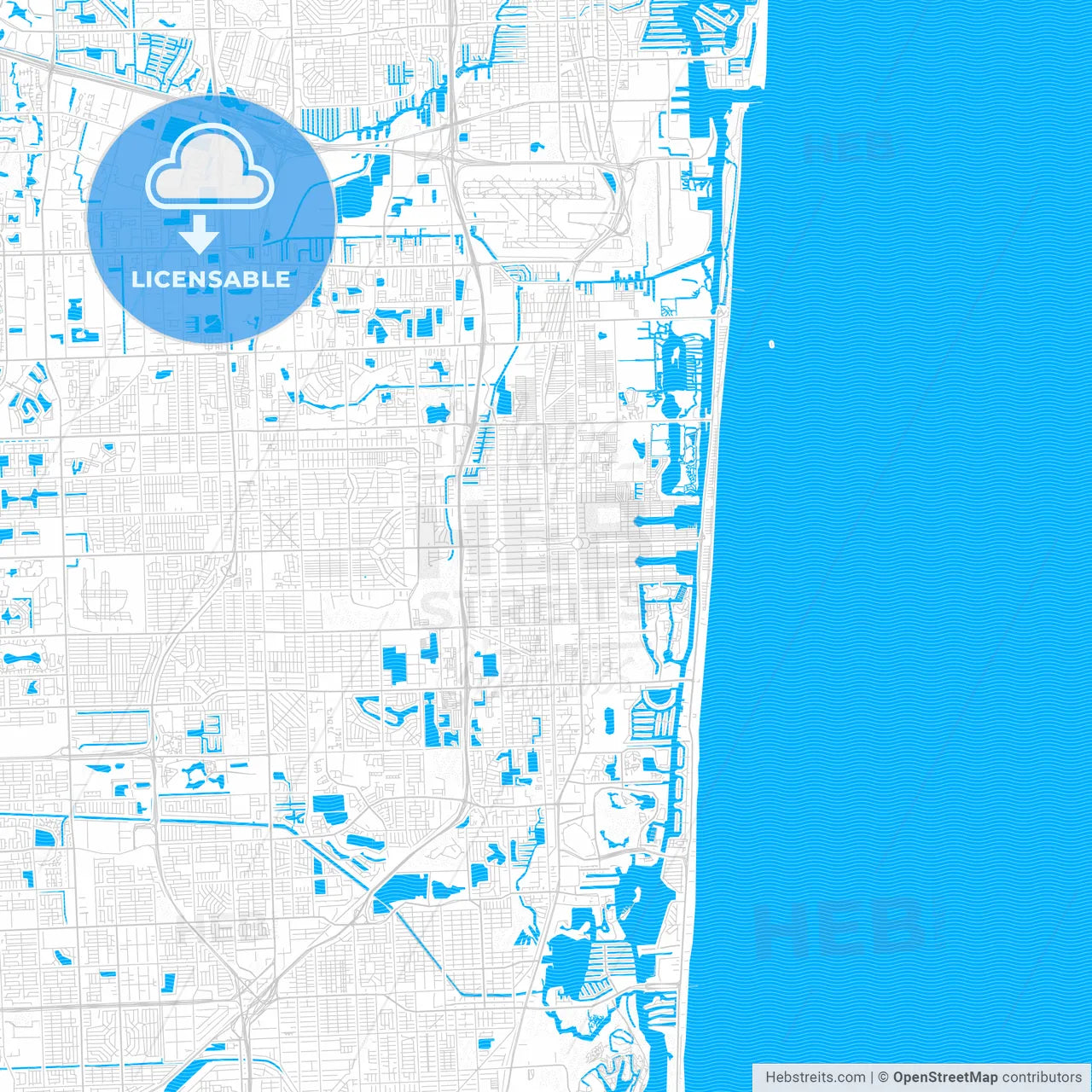 Hollywood, Florida, United States, PDF vector map with water in focus