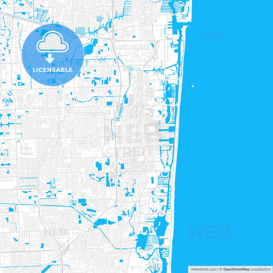 Hollywood, Florida, United States, PDF vector map with water in focus