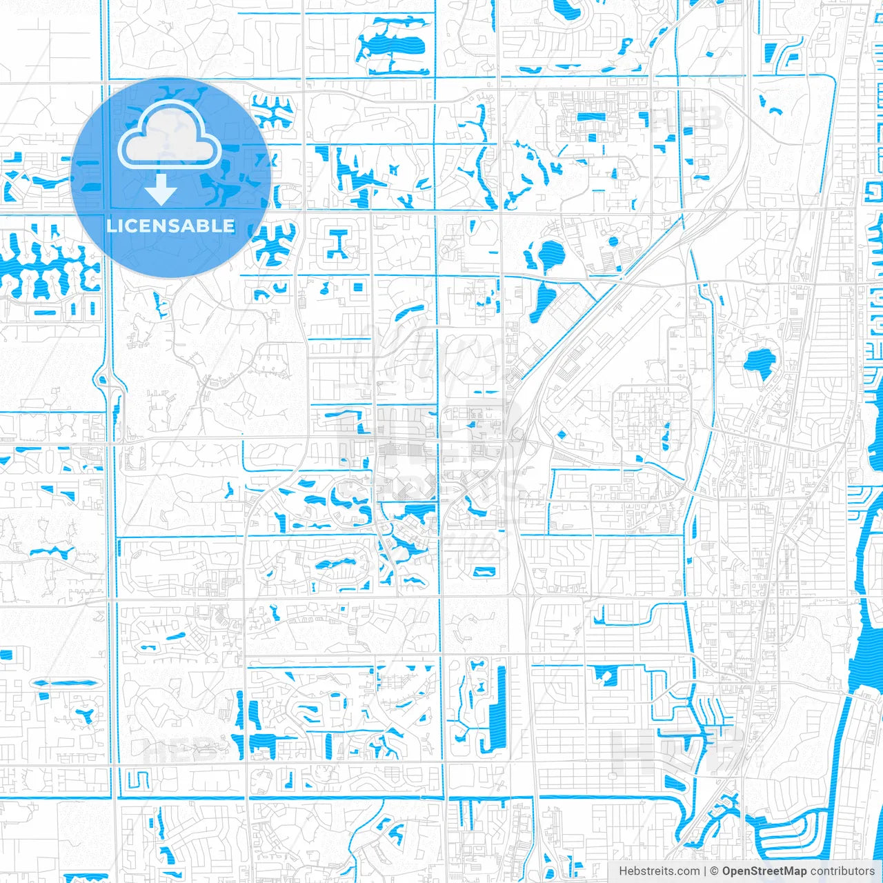 Boca Raton, Florida, United States, PDF vector map with water in focus