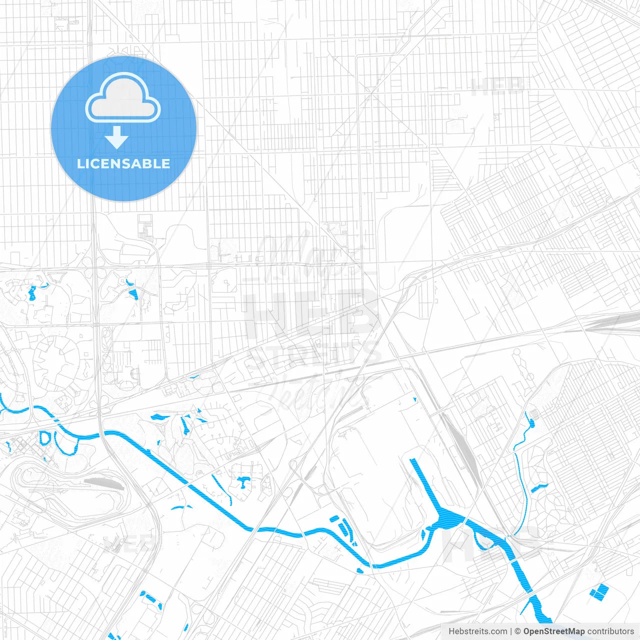 Dearborn, Michigan, United States, PDF vector map with water in focus