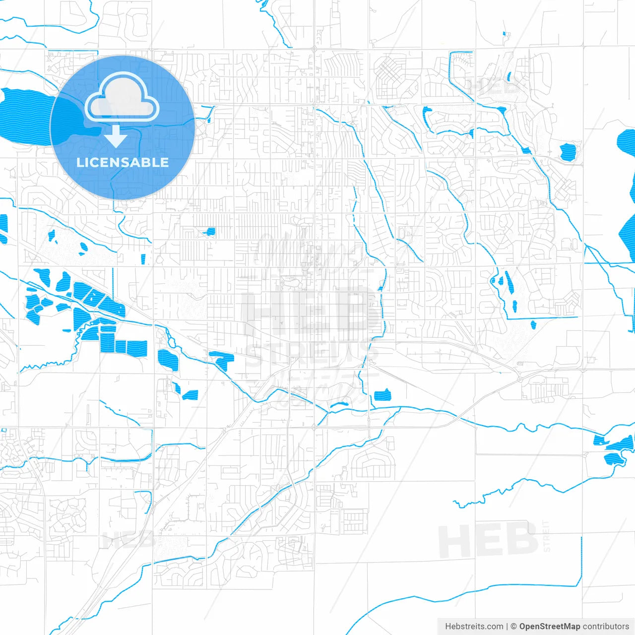 Longmont, Colorado, United States, PDF vector map with water in focus