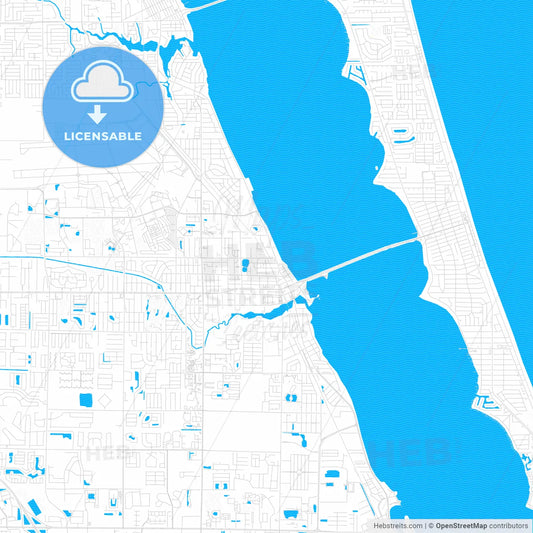 Melbourne, Florida, United States, PDF vector map with water in focus