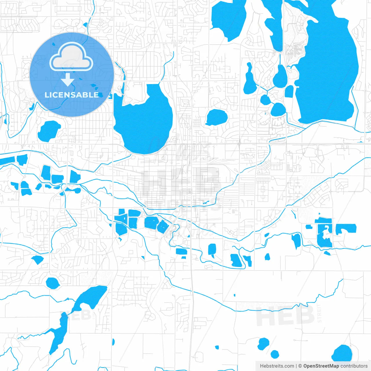 Loveland, Colorado, United States, PDF vector map with water in focus