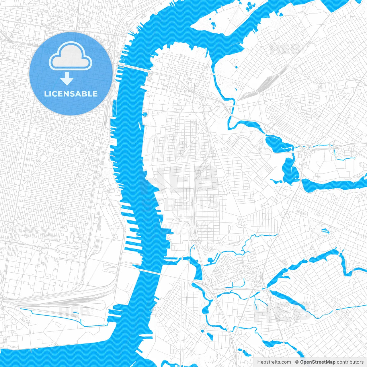 Camden, New Jersey, United States, PDF vector map with water in focus