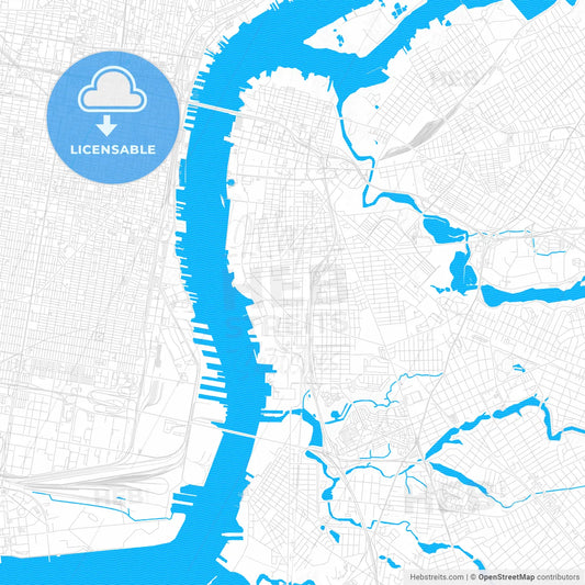 Camden, New Jersey, United States, PDF vector map with water in focus