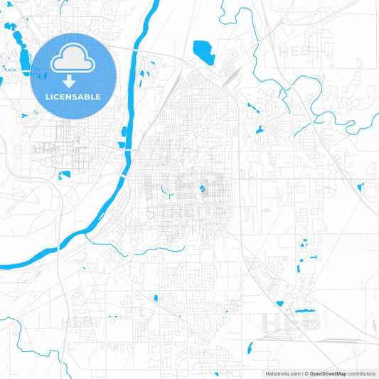 Lafayette, Indiana, United States, PDF vector map with water in focus