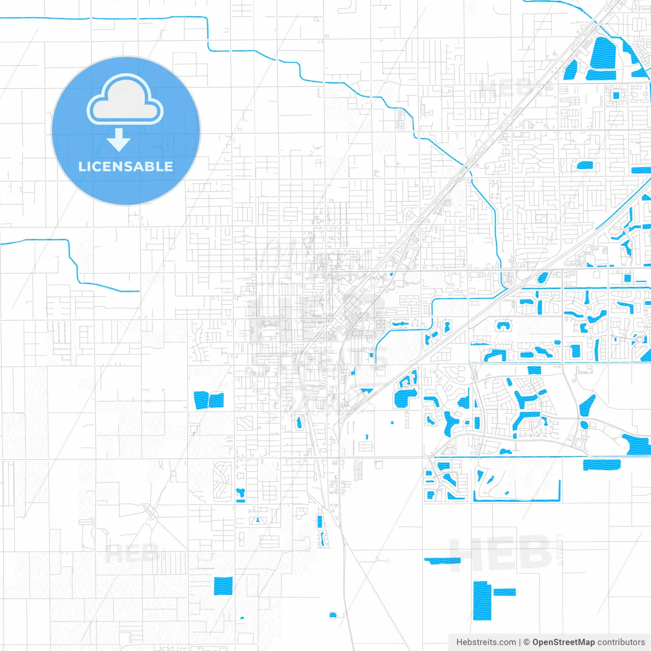 Homestead, Florida, United States, PDF vector map with water in focus