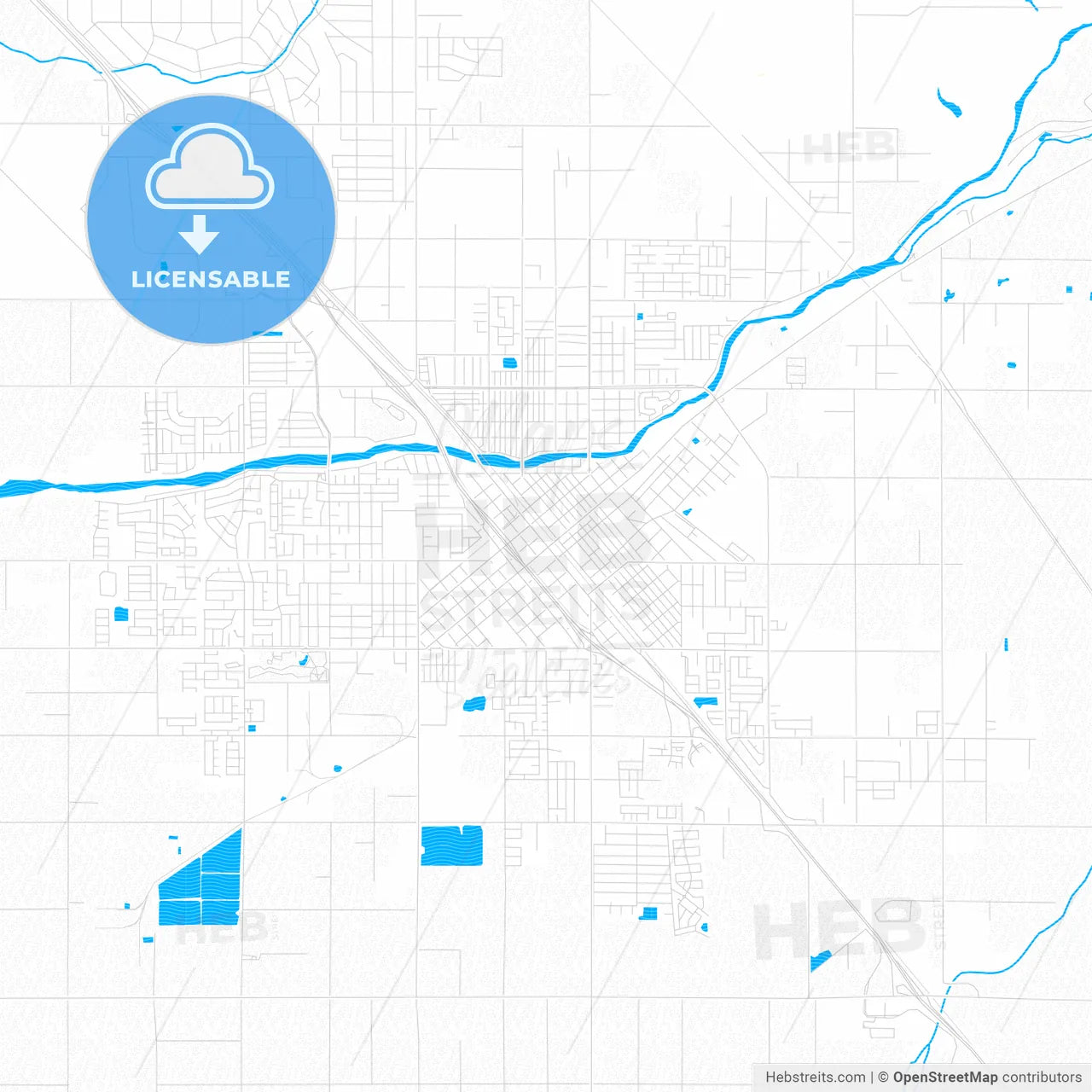 Madera, California, United States, PDF vector map with water in focus