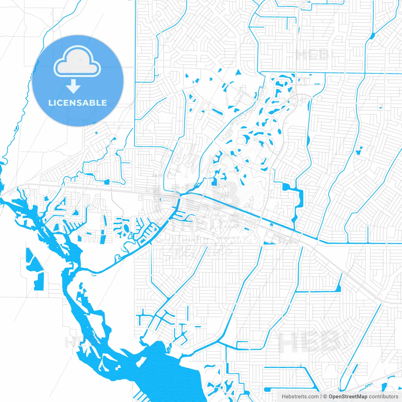 North Port, Florida, United States, PDF vector map with water in focus
