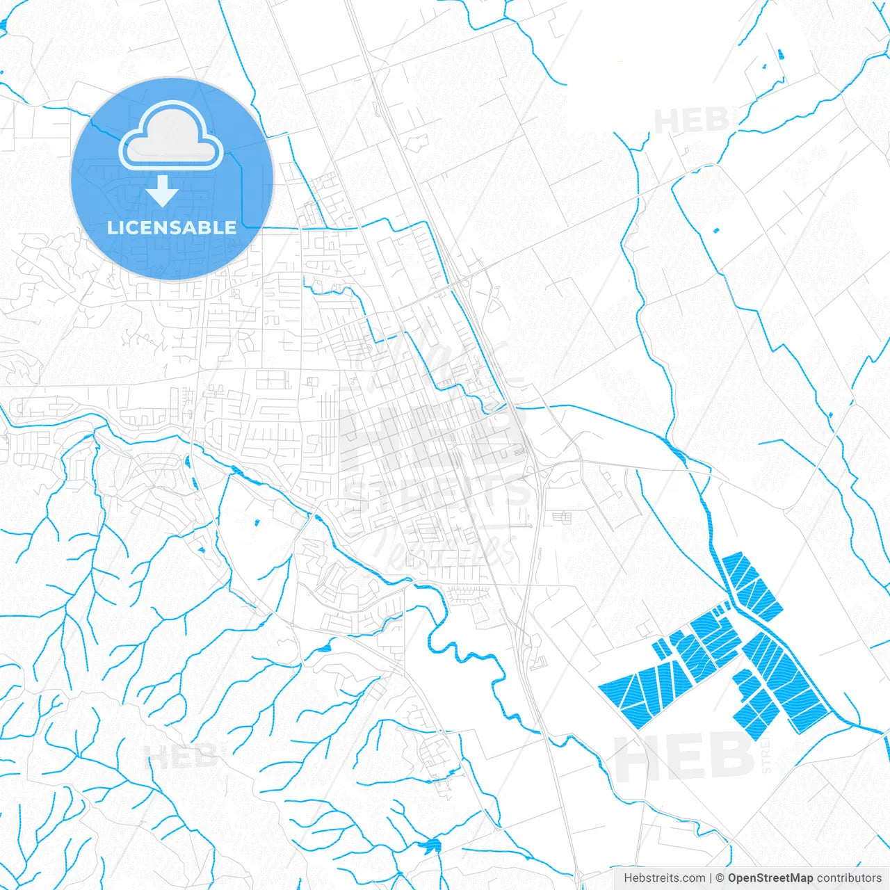 Gilroy, California, United States, PDF vector map with water in focus