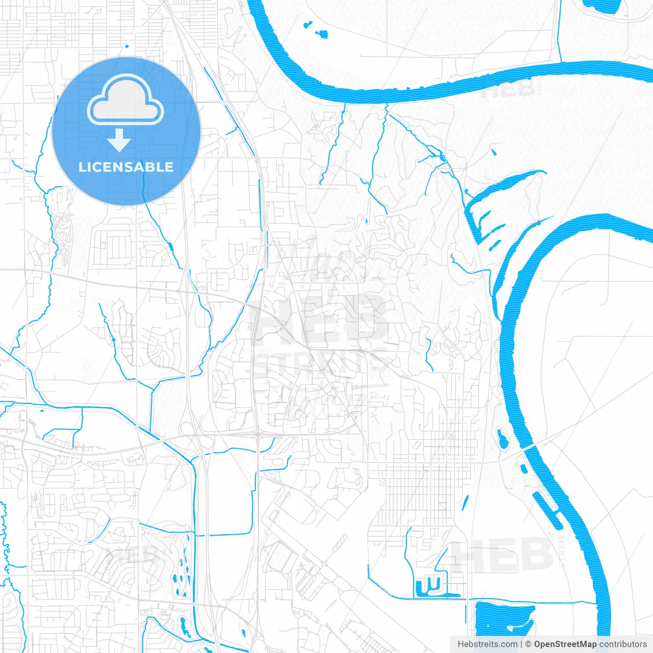 Bellevue, Nebraska, United States, PDF vector map with water in focus