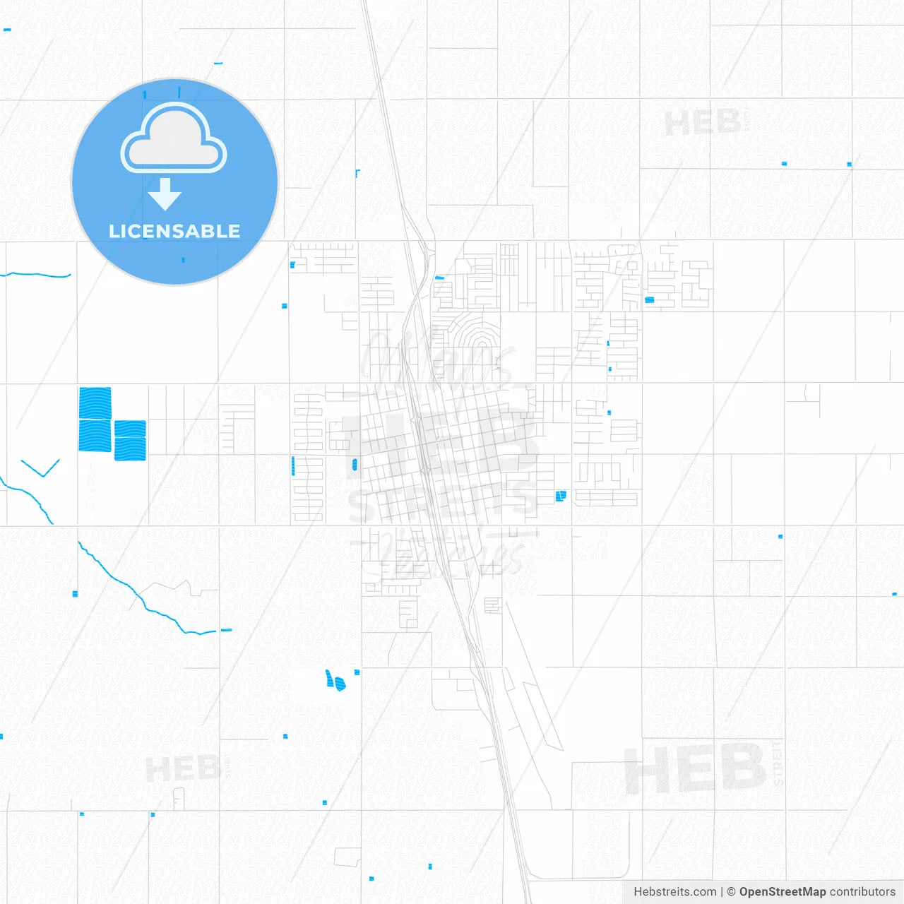 Delano, California, United States, PDF vector map with water in focus
