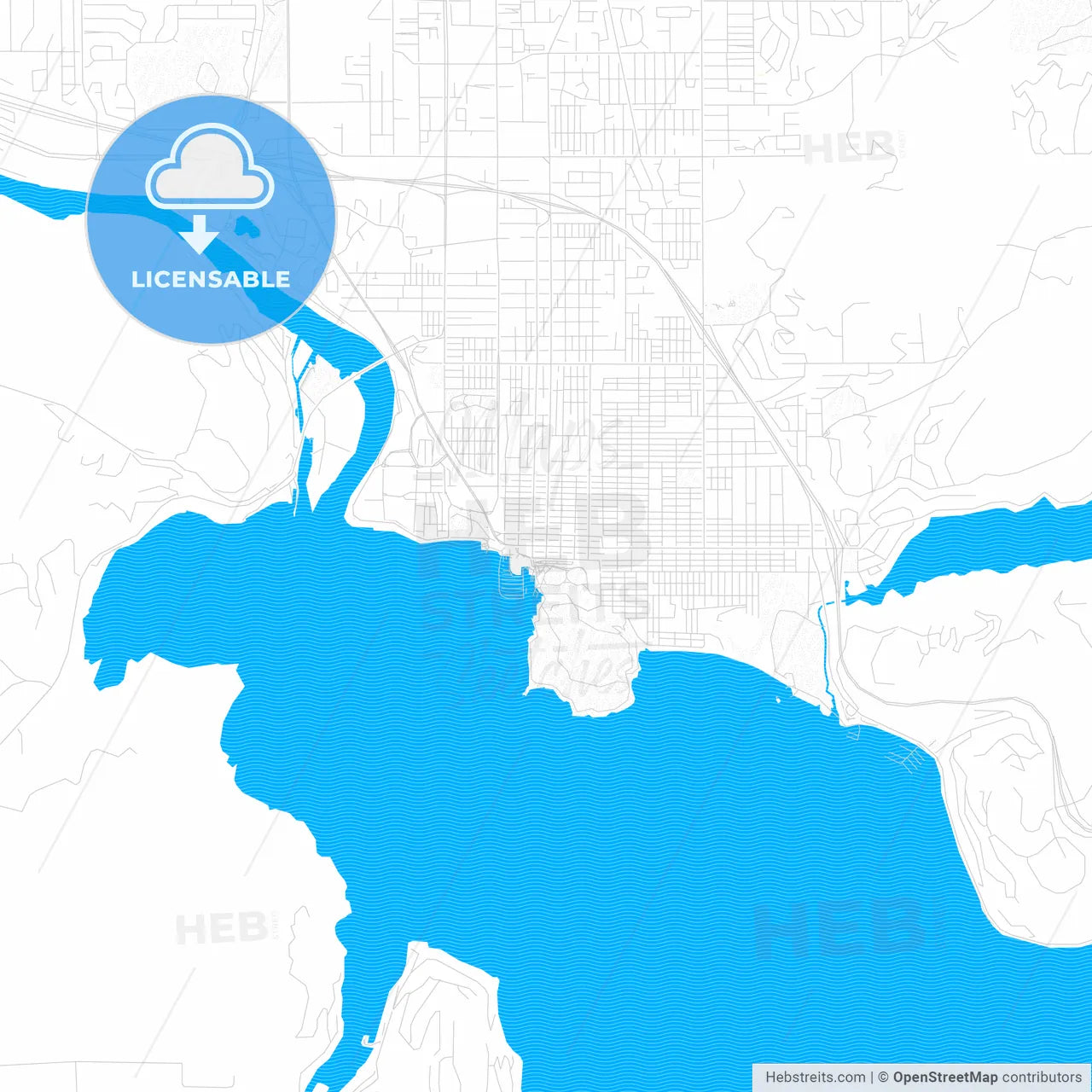 Coeur D Alene, Idaho, United States, PDF vector map with water in focus