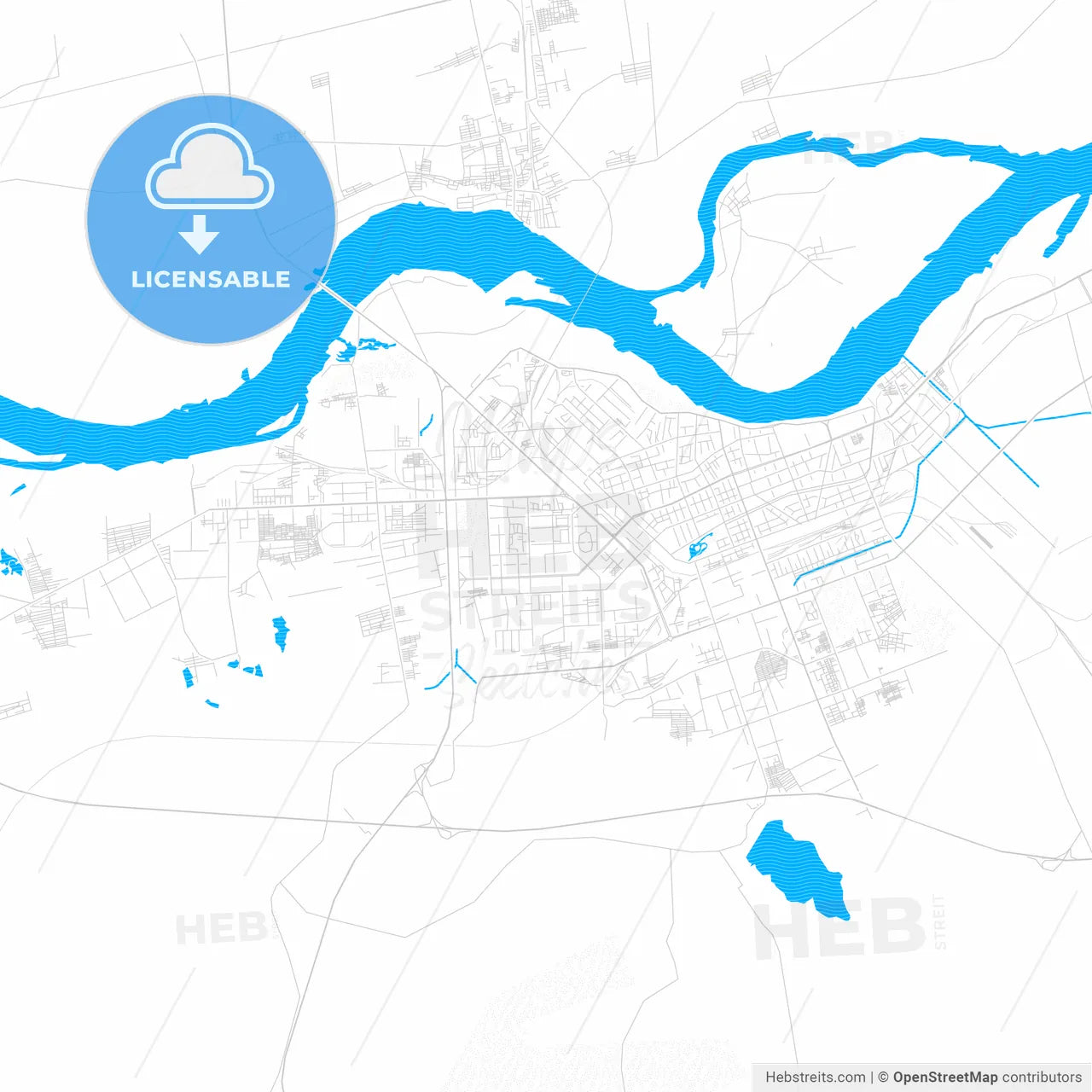 Jiamusi, China PDF vector map with water in focus