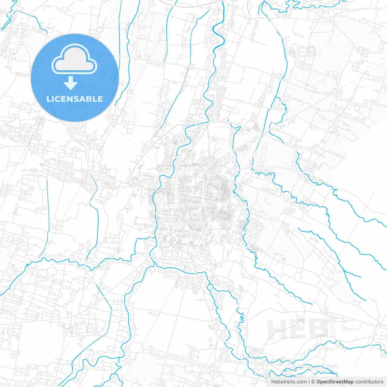 Madiun, Indonesia PDF vector map with water in focus