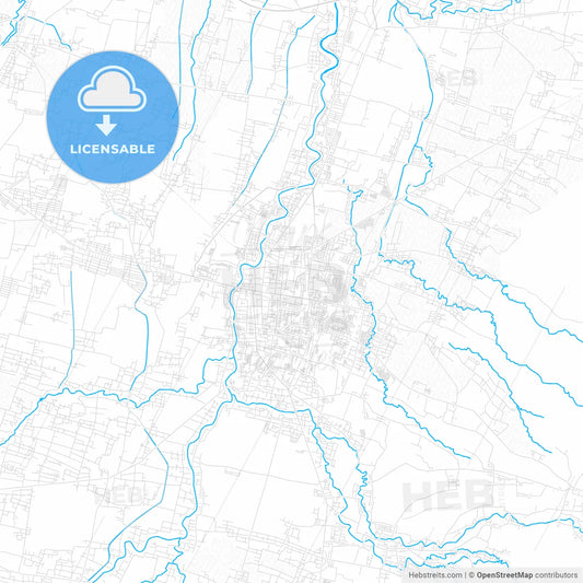 Madiun, Indonesia PDF vector map with water in focus