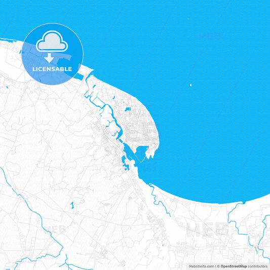 Lhokseumawe, Indonesia PDF vector map with water in focus