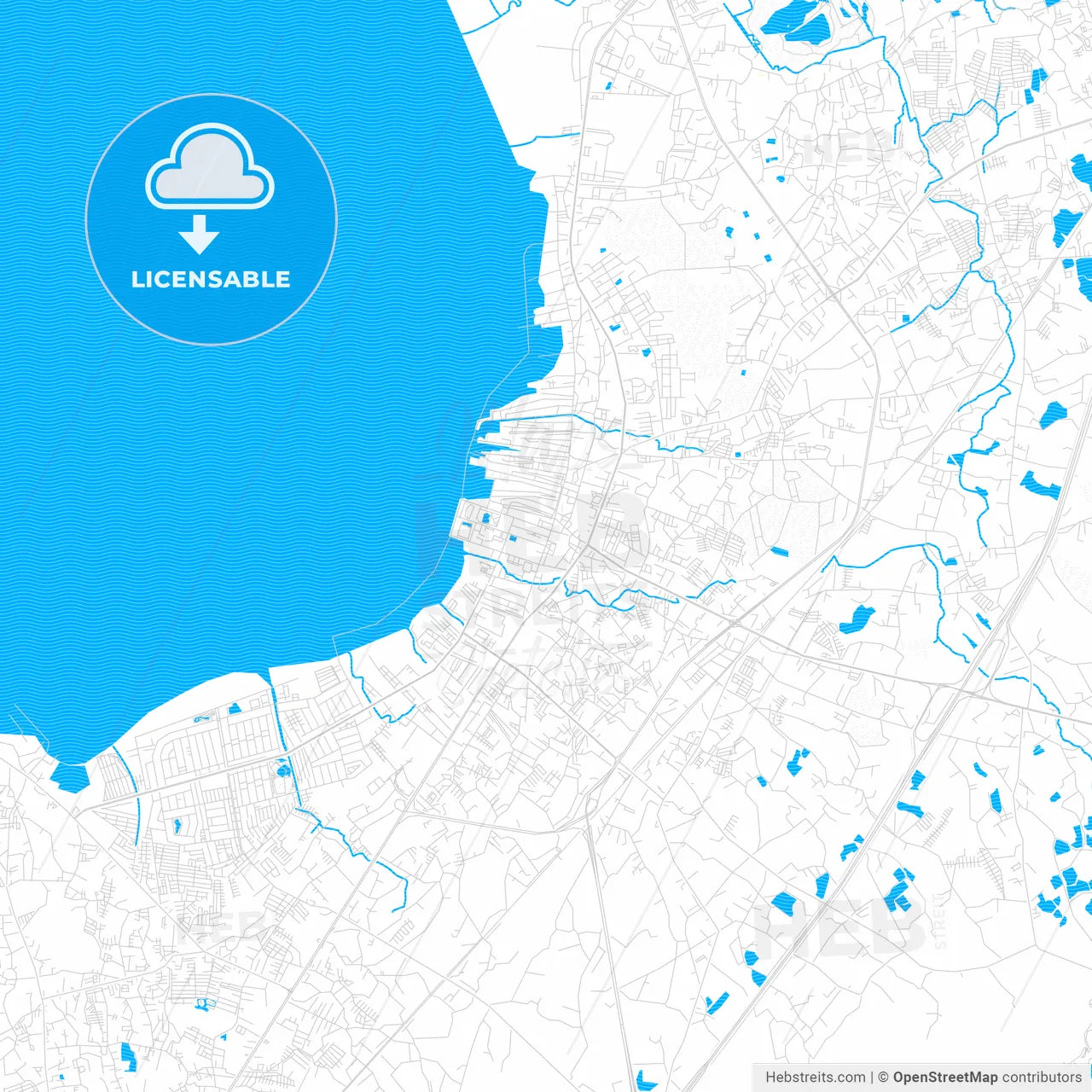 Chaophraya Surasak, Thailand PDF vector map with water in focus