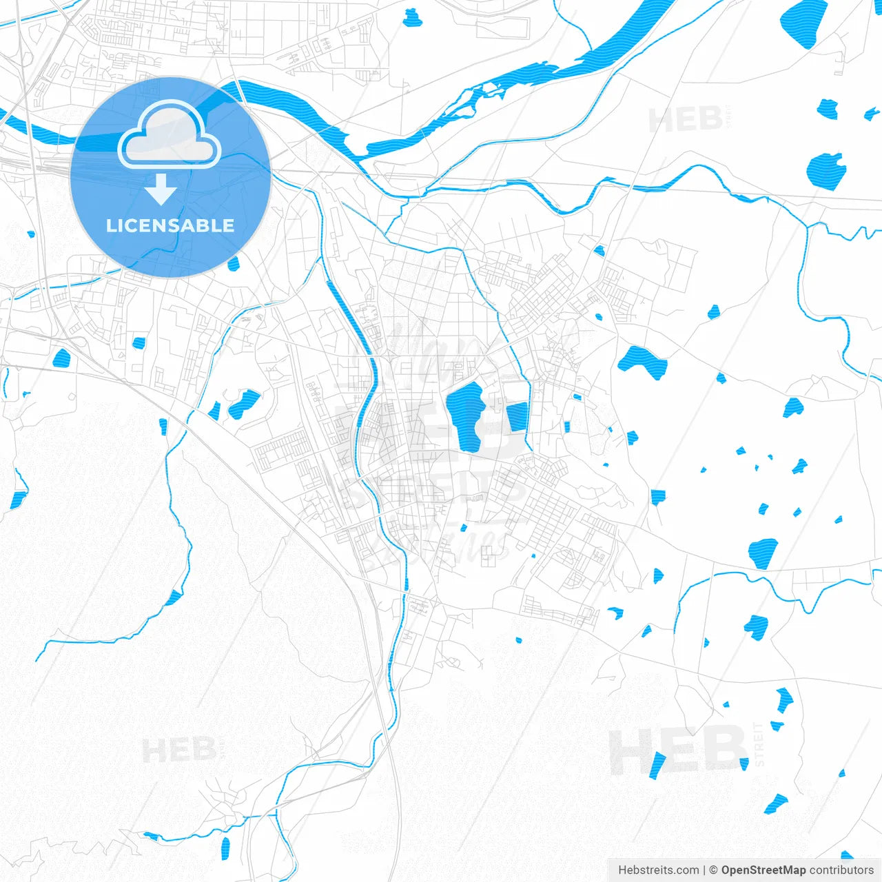 Gyeongsan, South Korea PDF vector map with water in focus