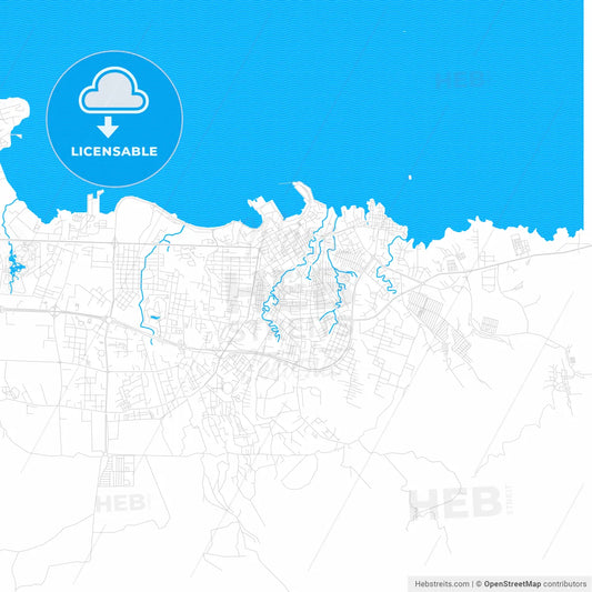 Malabo, Equatorial Guinea PDF vector map with water in focus