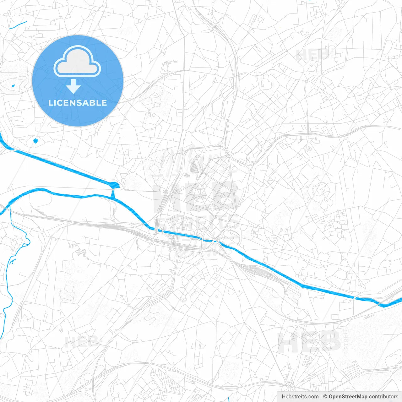 Charleroi, Belgium PDF vector map with water in focus