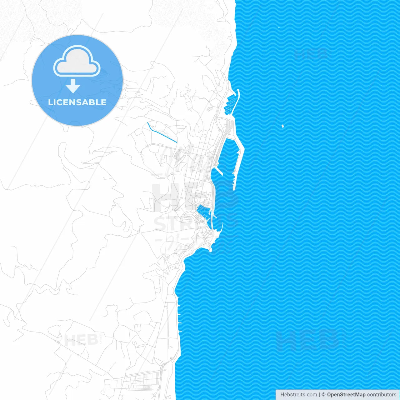 Bastia, France PDF vector map with water in focus