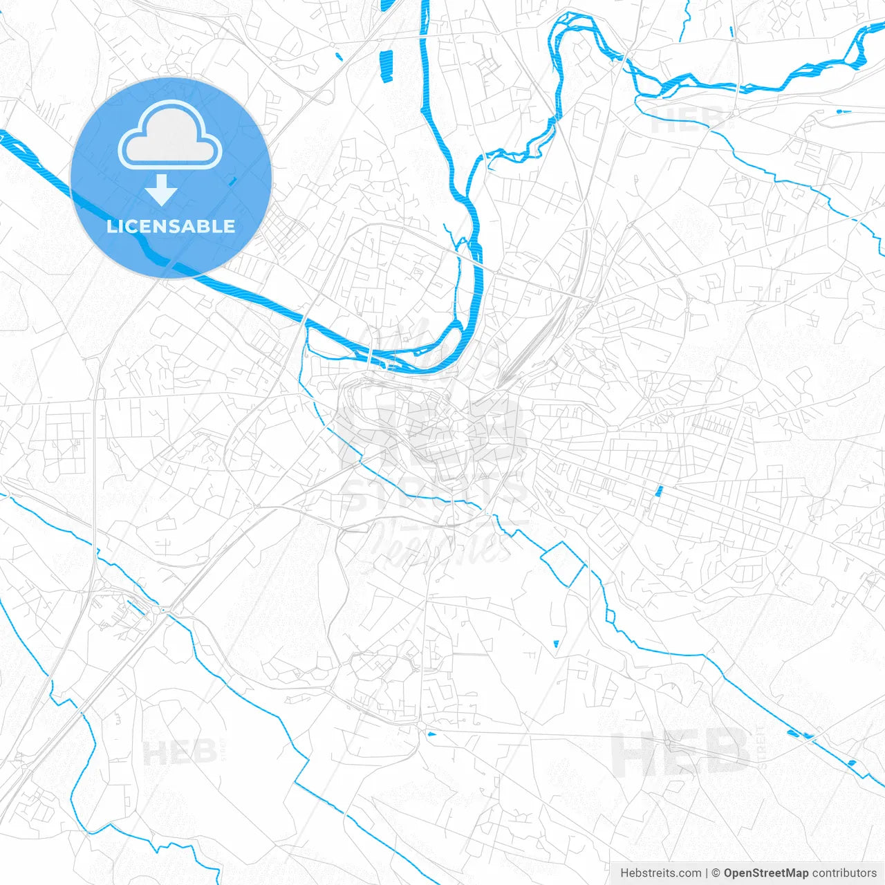 Angoulême, France PDF vector map with water in focus