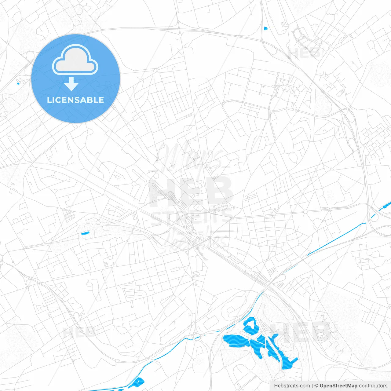 Lens, France PDF vector map with water in focus