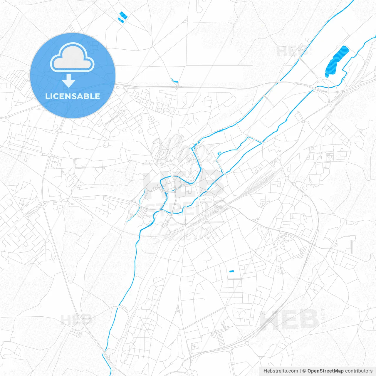 Dreux, France PDF vector map with water in focus