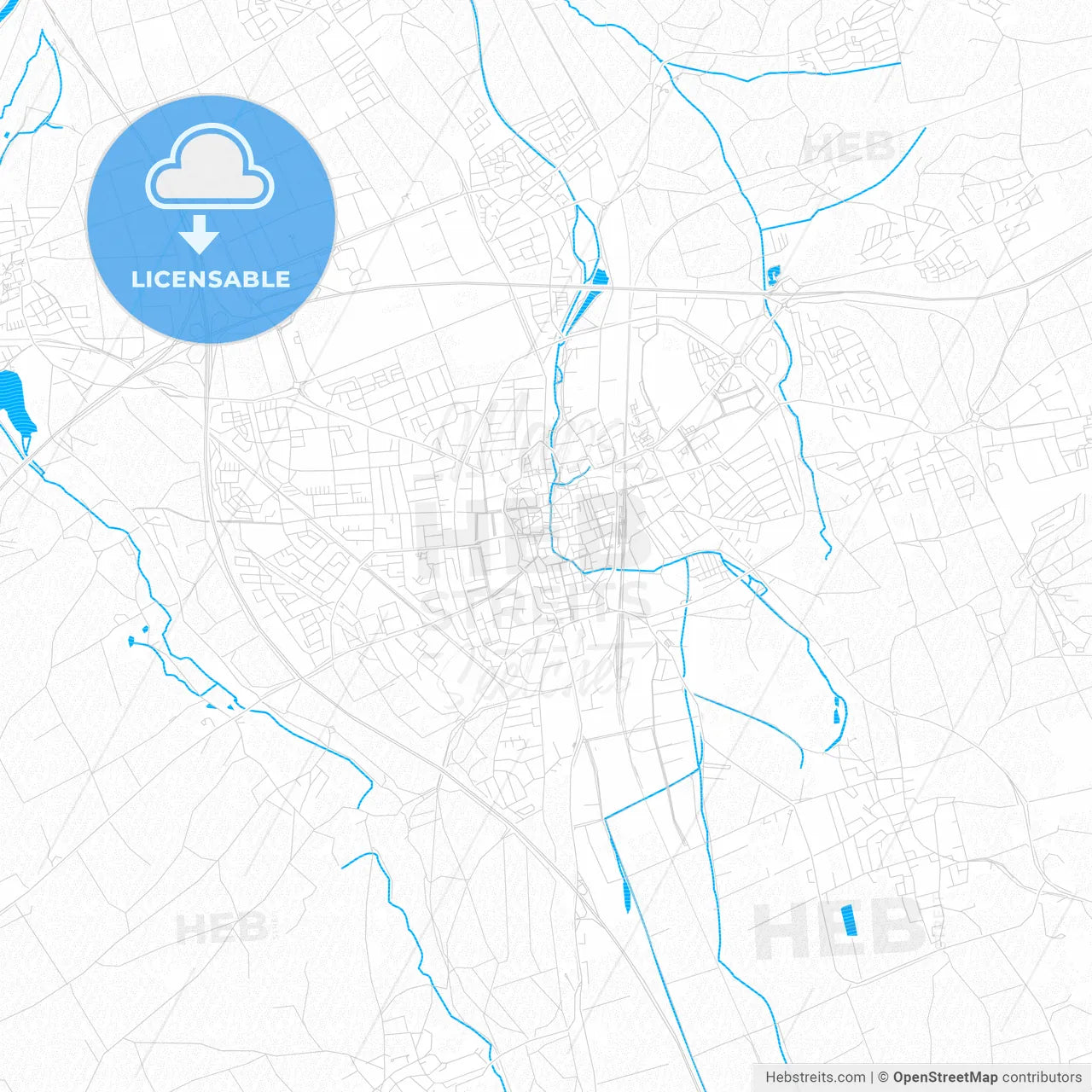 Memmingen, Germany PDF vector map with water in focus