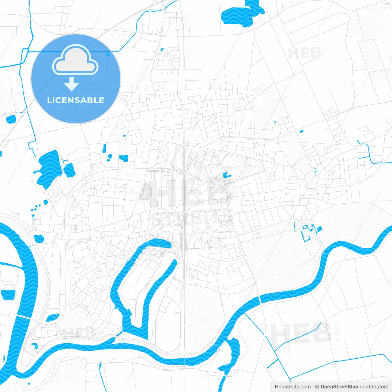 Leer, Germany PDF vector map with water in focus