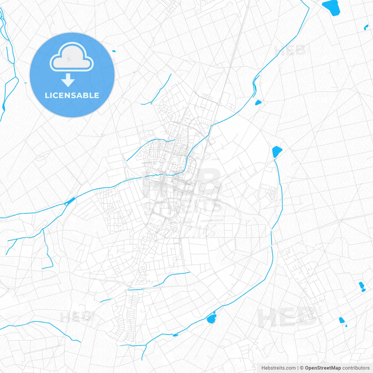 Dietzenbach, Germany PDF vector map with water in focus