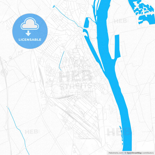 Dunaújváros, Hungary PDF vector map with water in focus