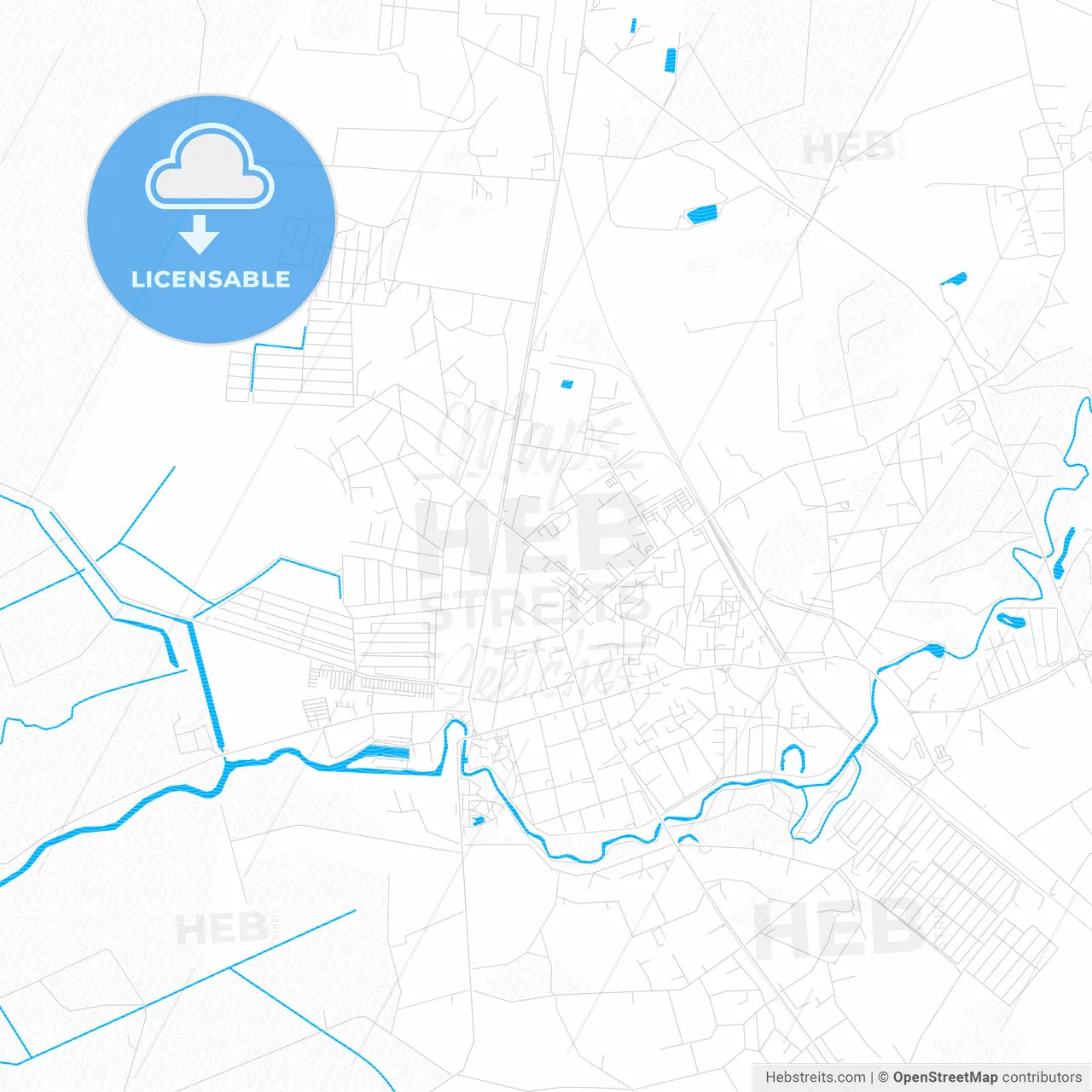 Šilutė, Lithuania PDF vector map with water in focus