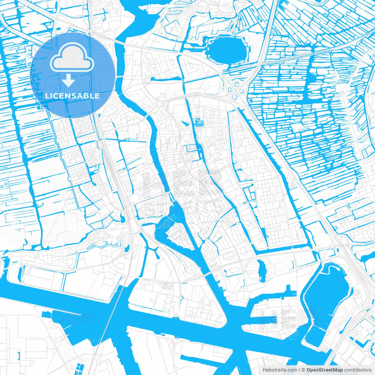 Zaanstad, Netherlands PDF vector map with water in focus