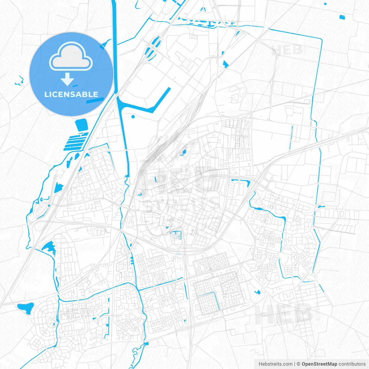 Roosendaal, Netherlands PDF vector map with water in focus